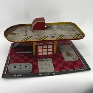 Vintage Superior Garage Entrance Tin Litho Toy Gas Station Service Station 1950s